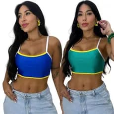 Cropped Bicolor Acetinado Feminino Alça Fina Confortável Básico Verão