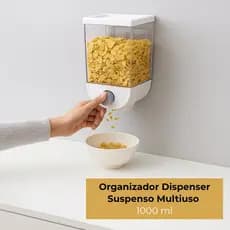 Organizador Pote de Mantimentos para Arroz, Feijão e Cereais Porta Alimentos Secos 1000ml c/ Dosador e Fixação Cozinha