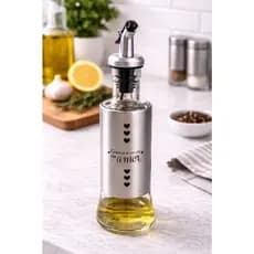 Porta Azeite Frasco Galheteiro Vinagre Dosador Anti Vazamento Transparente Vidro Tampa Inox 300ml