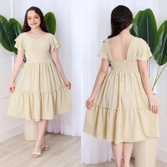 Vestido infantil Charmoso com Babados e Costa Lastex Estilo Confortável