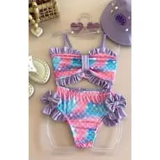 Maiô Infantil Sereia Rosa e Lilás com Babados – Conforto e Estilo para Praia e Piscina