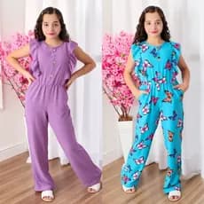 Macaquinho Infantil Estiloso Pantalona com Botões e Bolsos Cheio de estilo Black Friday