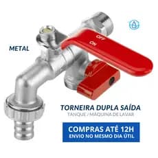 Torneira Esfera Dupla p/Tanque -Máquina de Lavar de Lavanderia Metal - 2 Saídas 1/2x3/4 1/4 de volta