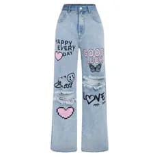 Calça jeans pantalona meninas wide leg infantil calça folgada juvenil 8 ao 16 premium
