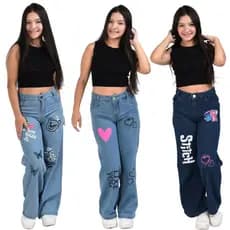Kit 3 Calças Wide Leg Pantalona Jeans Premium Look  Descolado