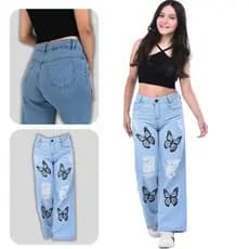 Calça Jeans Wide Leg Infantil Juvenil Estampada