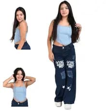 Conjunto Cropped e Calça Wide Leg  Jeans Infantil Juvenil- Look Moderno Estiloso