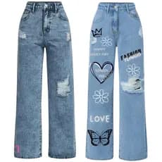 Combo 2 Calça Wide Leg Jeans Infantil e Juvenil  Estampadas