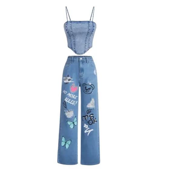 Conjunto Calça Wide Leg e Cropped Feminino estilo Blogueira