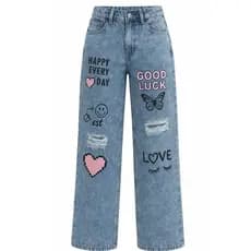 Calça Jeans  Infantil Feminina Juvenil Wide Leg Pantalona