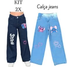 Kit 2 Calças Pantalona Wide Leg Jeans Escuro Blogueira infantil