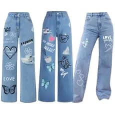Kit 3 Calças Wide Leg Jeans Estampada Menina Infantil e Juvenil