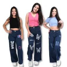 Kit 3 Calças Jeans Escura Wide Pantalona Blogueirinha Infantil