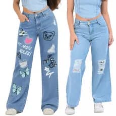Calça Wide Leg Jeans Infantil e Juvenil  Estampada Meninas