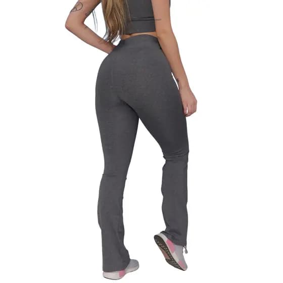 Calça FLARE, Bailarina, Boca de Sino, Suplex, Cós Alto,Cintura Alta, Compressão, Uso Casual, Uso Social, Academia-Cinza