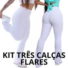KIT 3X Calças Leggings FLARES Brancas BAILARINA Academia Enfermagem Esteticista, Fisioterapeutas, Dentistas, Enfermagem