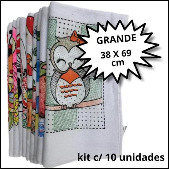 Pano De Prato Copa Estampado c/ Bainha Legítimo Pé de Galinha Kit Com 10 Peças
