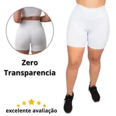 Short Suplex PLUS SIZE, Feminino, Branco, Meia Coxa, Cós Alto, Costura Reforçada, Tecido Grosso Shorts Academia, Fitness