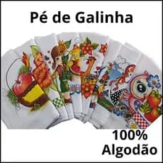 Pano De Prato Copa Estampado c/ Bainha Legítimo Pé de Galinha Kit Com 05 Peças
