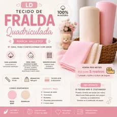 Tecido Fralda Quadriculada Valletex 100% Algodão LD - 5 metros Sem Corte