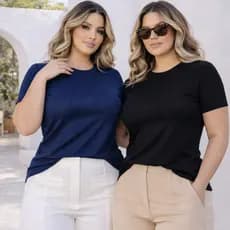 Blusa Feminina Plus Size Casual Soltinha Manga Curta Gola Careca