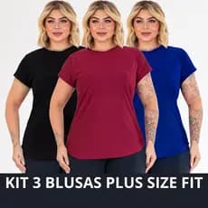 Kit 3 Blusinha Plus Size Fitness Dry Fit Camiseta Treino Respiravel UV Roupa de Academia Feminina