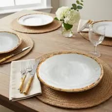 Jogo Pratos  Rasos de Melamina Branca Linha Bambu 27cm 6un Wolff