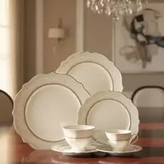 Aparelho de Jantar e Chá 42pç Trèsor Porcelana New Bone Filete Dourado