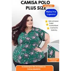 Camisa Polo Feminina Plus Size G2 ao G4 Malha Fria Não Amassa Caimento Leve Estampa Sortida