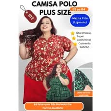 Kit 2 Camisas Polo Feminina Plus Size G2 ao G4 Malha Fria Não Amassa Ajuste Perfeito Estampa Sortida