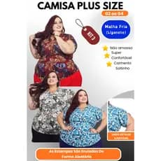 Kit 3 Camisa Polo Feminina Plus Size G2 ao G4 Malha Fria Não Amassa Conforto Garantido Estampa Sortida