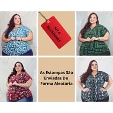 Kit 4 Camisa Polo Plus Size Feminina G2 ao G4 Não Amassa Conforto Premium Estampa Aleatória