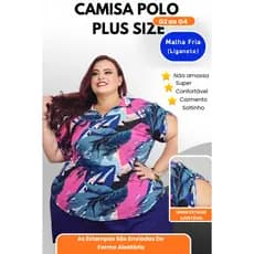 Camisa Polo Feminina Plus Size G2 ao G4 Malha Fria Não Amassa Ajuste Perfeito Estampa Sortida