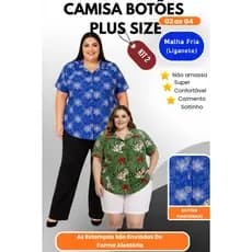Kit 2 Camisas Feminina Plus Size G2 ao G4 Malha Fria Não Amassa Conforto Garantido Estampa Sortida
