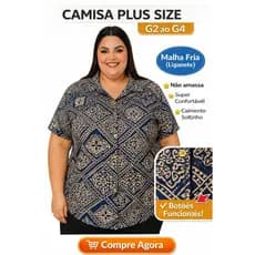 Camisa Feminina Plus Size G2 ao G4 Malha Fria Não Amassa Ajuste Perfeito Estampa Sortida Moda Fashion