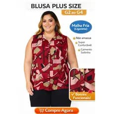 Camisa Plus Size Feminina G2 ao G4 Malha Fria Não Amassa Confortável Botões Estampa Aleatória