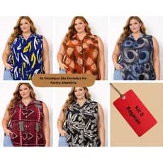 Kit 5 Regatas Plus Size Feminina G2 ao G4 Malha Fria Não Amassa Botões Funcionais Conforto Estampas Diversas