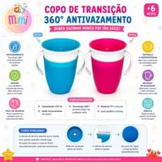 Copo Antivazamento Infantil 360° Com Alça Sem Bico Azul e Rosa