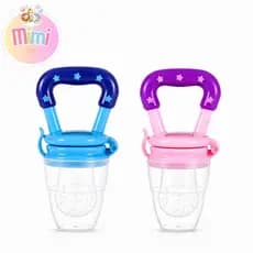 Chupeta  Mordedor Alimentadora Bebê De Silicone Porta Fruta Azul e Rosa