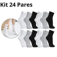 Kit Meia Lisa Cano Longo De Algodão Masculina Feminina Preta Branca E Cinza Unissex