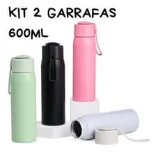 Kit 2 Garrafa de Alumínio 600ml com alça Agua suco academia escola