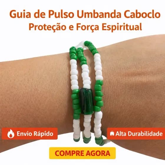 Guia de Pulso Umbanda Caboclo Verde e Branco Proteção Espiritual Pulseira Religiosa Axé