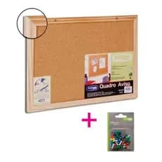 Quadro Aviso Mural de Cortiça 60x45 cm Moldura de Madeira  + 30 Alfinetes