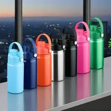 Garrafa Térmica Inox 400ml C/ Tampa Bocal Rosqueável Vedação a Vácuo Alça de Transporte Água Esporte