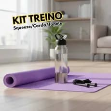 Kit Treino 3 Peças Garrafa 750ml C/ Canudo + Tapete de Yoga Grande + Corda de Pular Fitness Academia