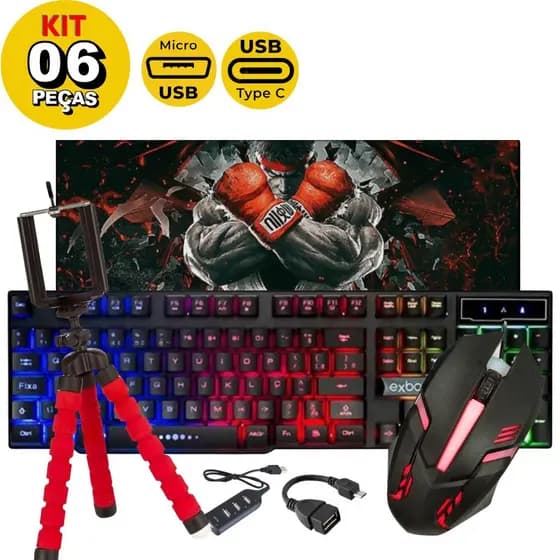 Mobilador Completo Top Teclado e Mouse LED RGB Free Fire