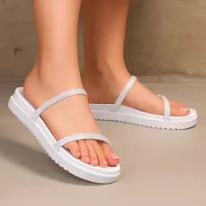 Sandália Feminina Papete Birken Tiras Em Strass Blogueira Calce Fácil Leve e Confortável