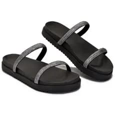 Sandália Papete Feminina Birken Tiras Em Glitter Calce Fácil Leve e Confortável