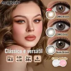 (P : 0.00/- 6.00) Magister Lente De Contato Colorida Com Grau 1 Par OMG Marrom/Cinza/Preto Com Estojo De Lentes 14.0mm