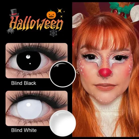 Magister Filme Anime Cosplay Lente De Contato 14.5mm Lentes De Halloween Preto-Clinado/Branco 1 Par 6 Meses